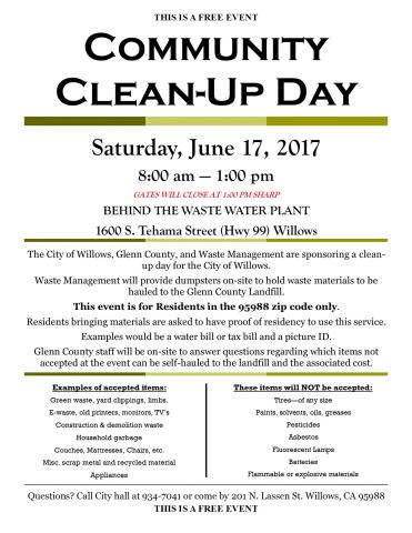 City of Willows Clean-Up Event flyer